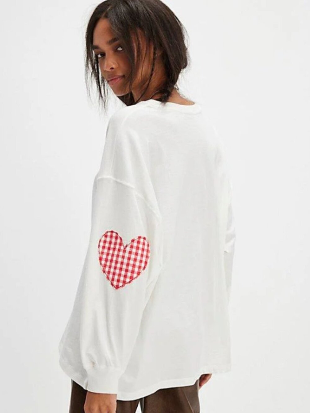 Daydreamer x Free People Women's White Gingham Heart One-Size Cottagecore NWT